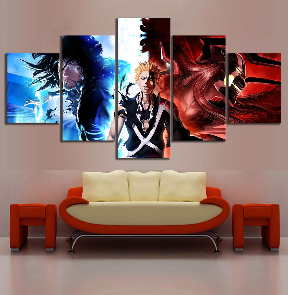 5 Cuadro sobre Lienzo Marco De Madera Mural Impresiones En Lienzo HD Impresiones Fotos Kurosaki Ichigo Bleach Animación de Dibujos Animados Pintura Cartel