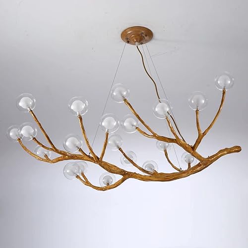 Miniatura 6 de NorDiem Candelabro LED de 20 luces, estilo retro, ramas de árbol de vidrio, lámparas de techo de burbujas, grandes lámparas rústicas para sala de