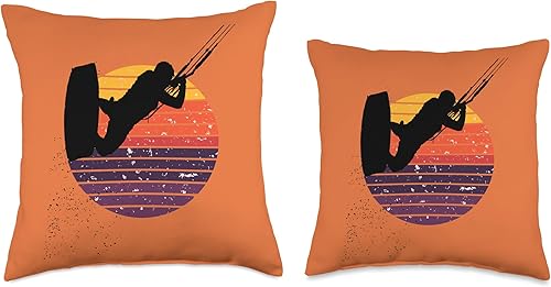 Miniatura 3 de Kitesurf Gifts and Surf Lover Tees by taiche Kitesurfing Action Kite and Surf Silhouette - Almohada retro con diseño de puesta de sol, 18 x 18