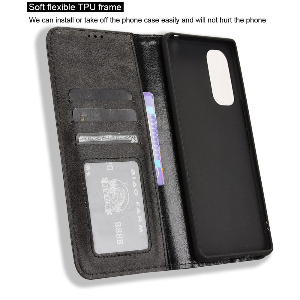 COMAKU Compatible with HTC U24 Pro Case Leather - Flip Cover Protection magnetic Phone Case wallet with Card Holder - Black - Image 3