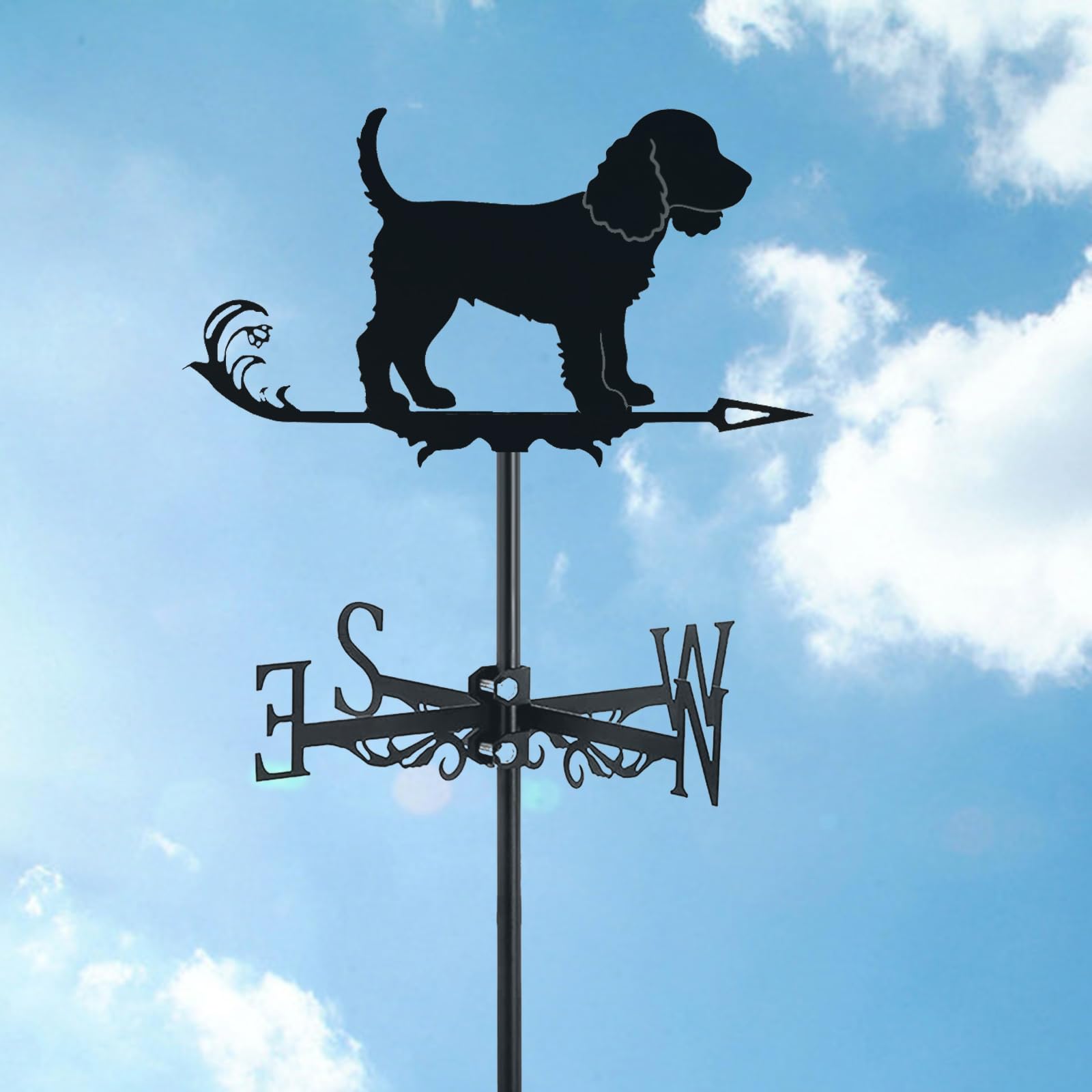 Girouette Chien Animal Direction du Vent Noire Indicateurs De Toit Installation Extérieure Décoration pour Ferme, Grange, Abri De Jardin, Terrasse, Cocker Spaniel