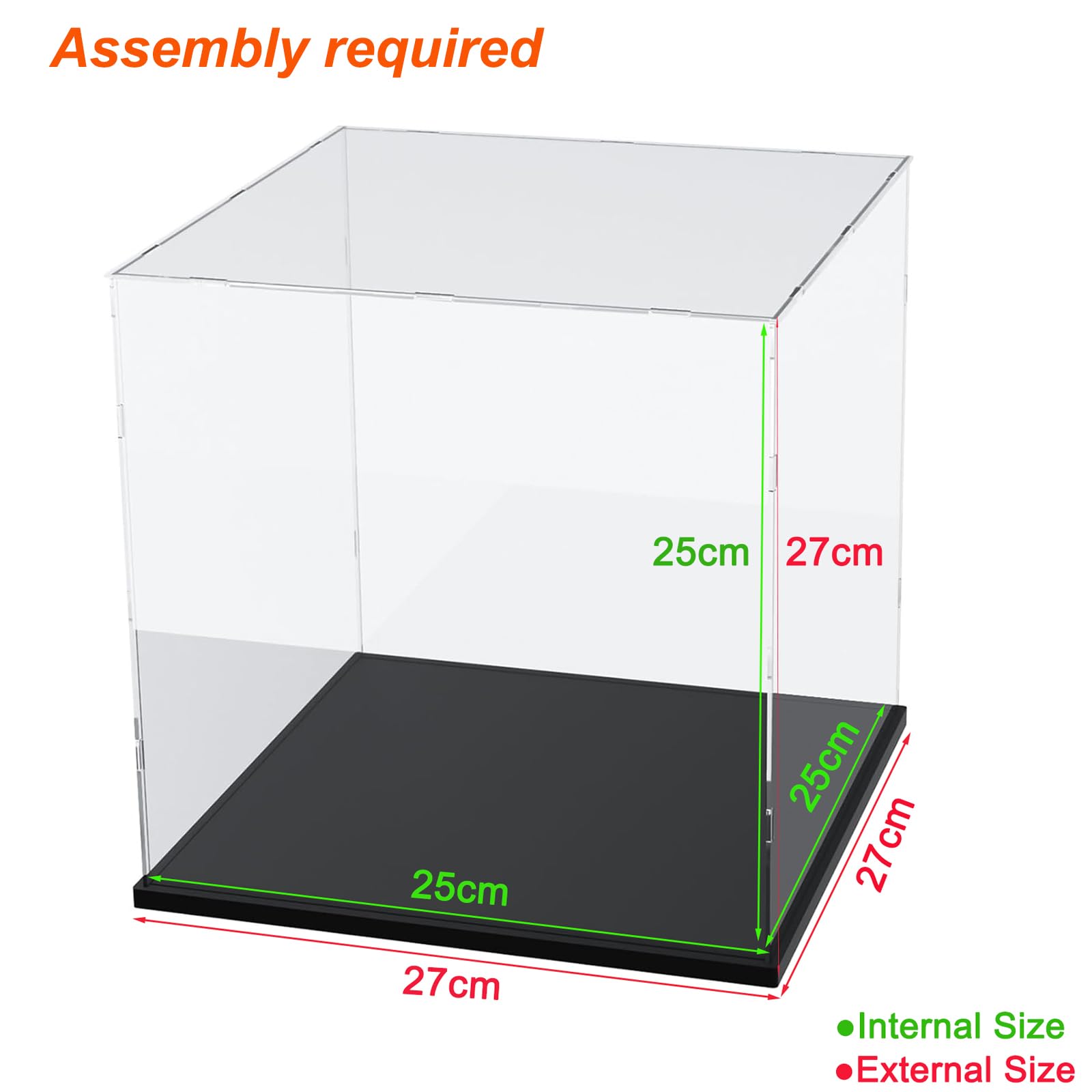 Vitrine Acrylique 3mm pour Collection Lego Ballon Foot 43019 Bonsaï 10281 | Boîte Transparente Plexiglas pour 75403 Grogu 75446 10375 Dragons Krokmou 43307 75433 Figurine LED, Noir Intérieur 25x25x25cm