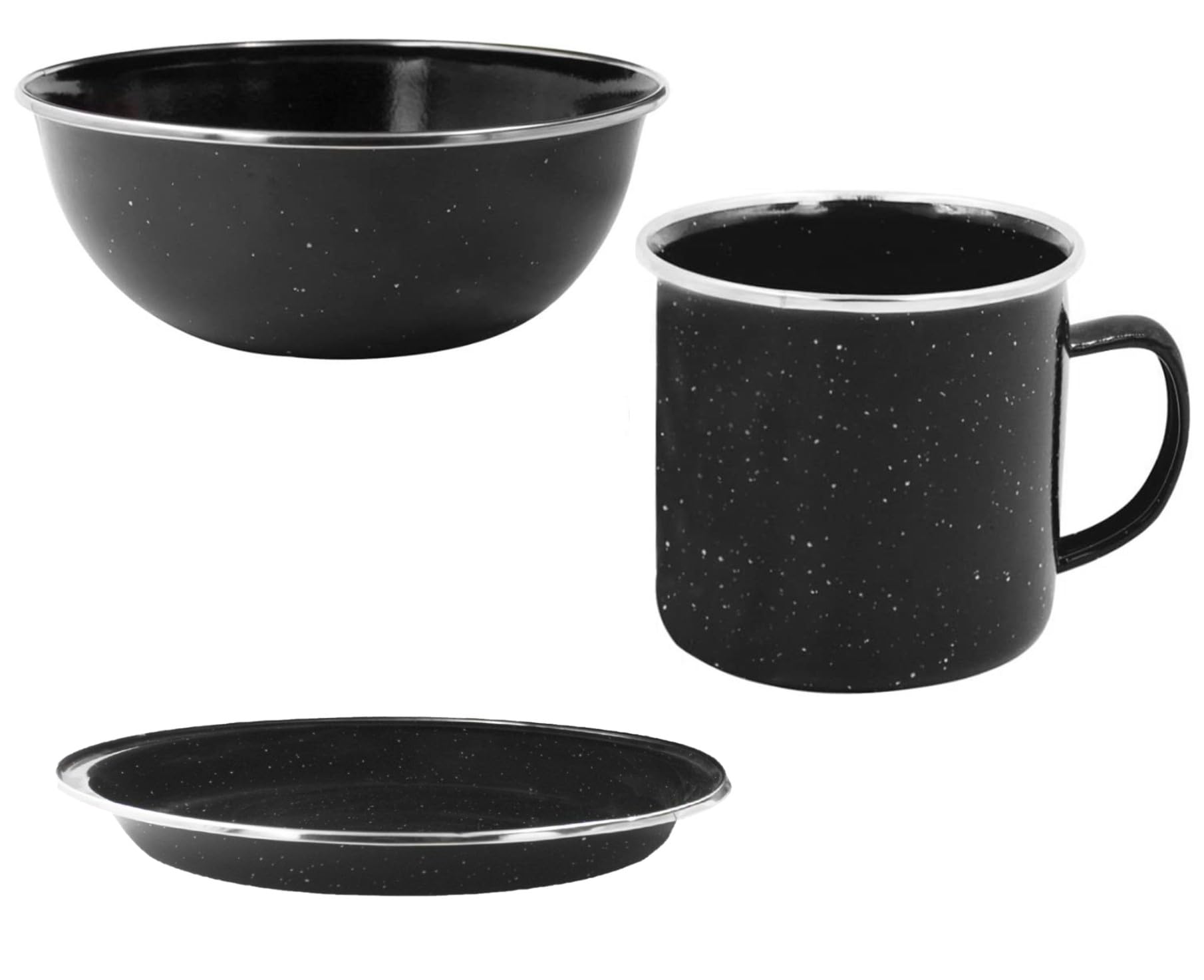 Camping Enamel Travel Mugs, Plates & Bowls/Ideal for Camping Hiking, Fishing, Travels & More/Black Colour (Plate/Bowl/Mug)