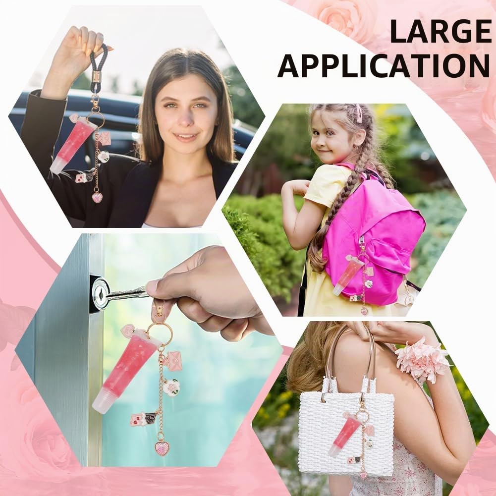 WEBEEDY 263 Pièces Kit de Création de Porte-Clés en Or Kit de Breloques pour Sac avec 100 breloques roses,20 Clips de Porte-Clés,5M de Chaîne de Prolongation, Pince à Bijoux pour la Création de Bijoux