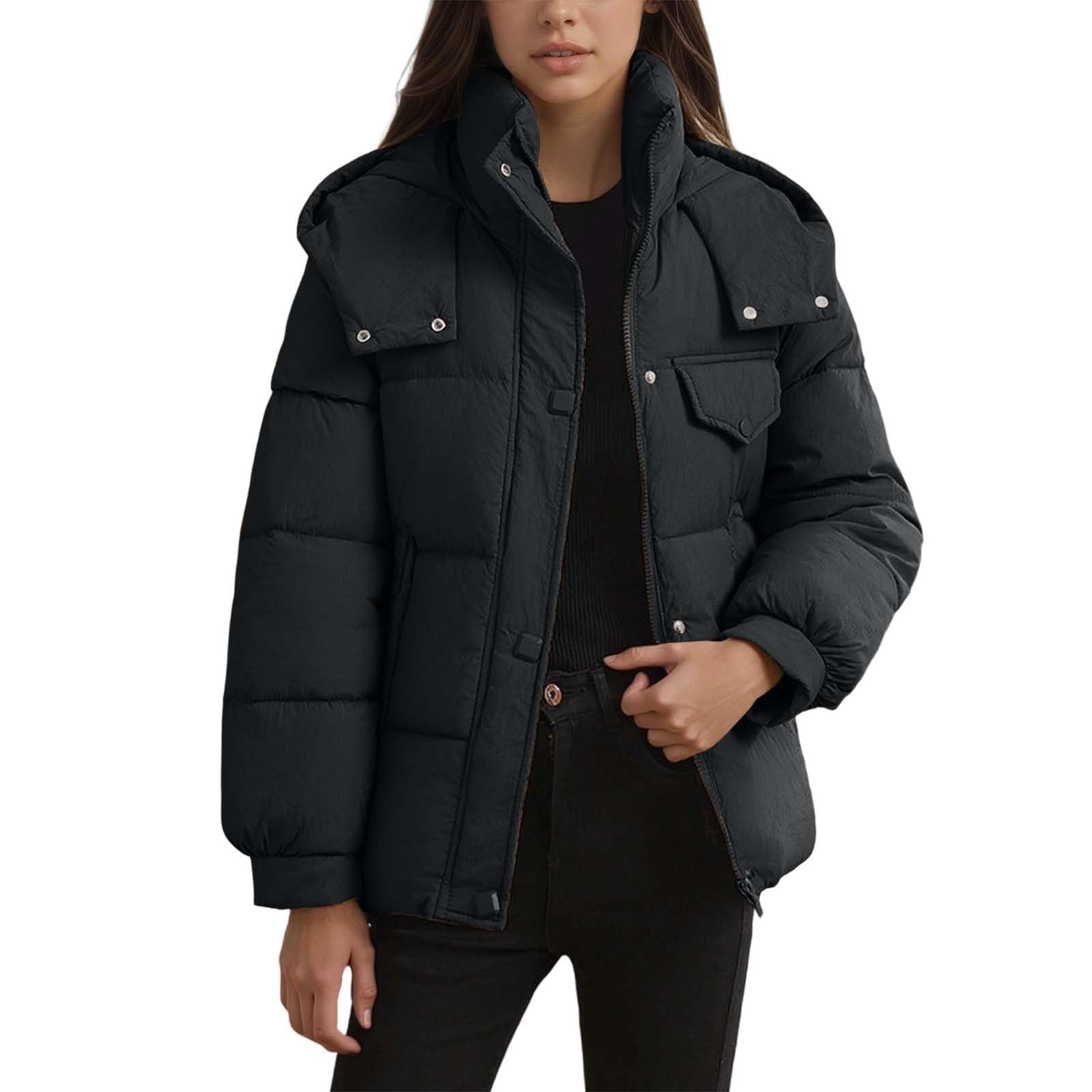 Chaqueta Mujer Abrigo Entretiempo Invierno Cazadora Plumiferos，Abrigo Femenino Capucha Gruesa Plumón Corto Entallado Cuello Clima Frío Chaqueta Cálida