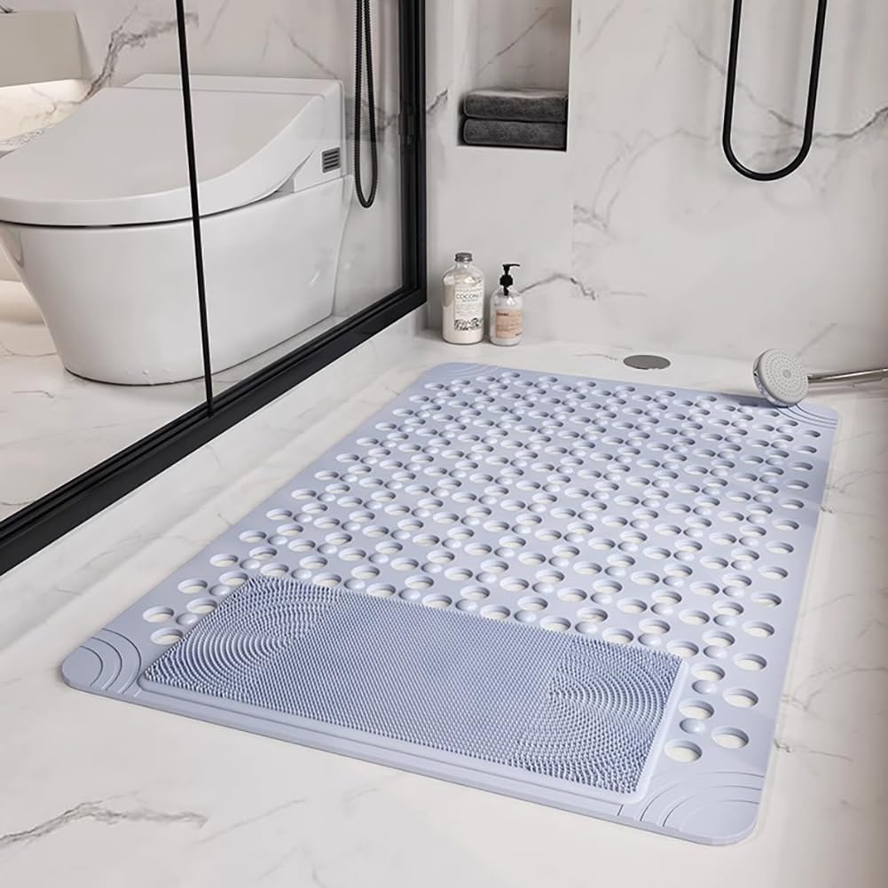 Tappetino da doccia antiscivolo, 40 x 70 cm, con ventose e fori di scarico, materiale PVC, antimuffa, tappetino doccia per doccia e vasca (beige)