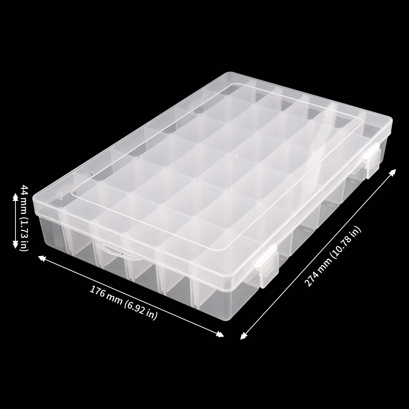 JAPCHET 6 Pack 36 Grids Plastic Storage Box, 2 Colors Bead Storage Box with Adjustable Dividers Plastic Bead Organizer Box for Beads, Buttons and Earrings, Pink and Clear