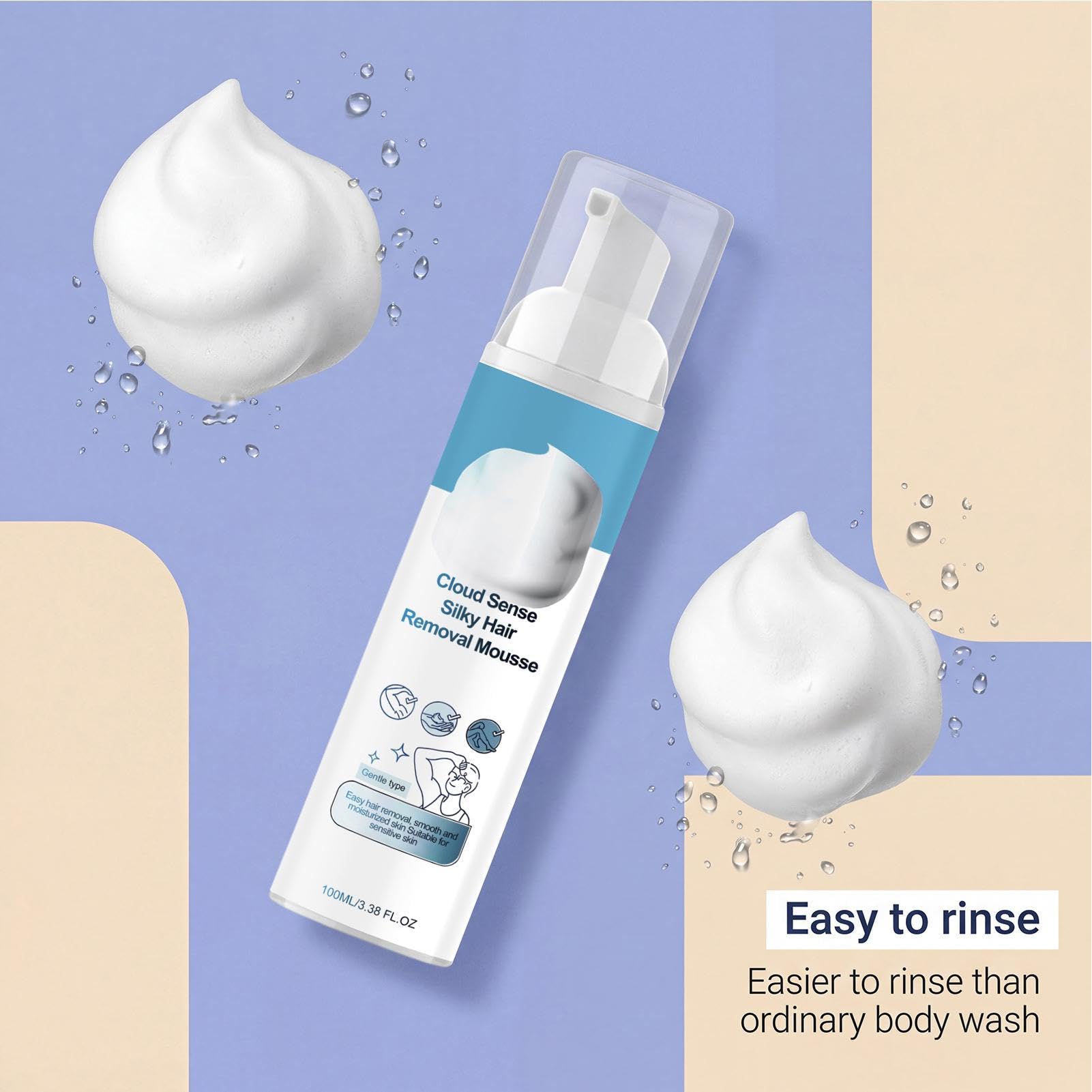 Mus do usuwania włosów, Cloud-Like Depilatory, delikatny spray z formułą łagodzącą, przenośna butelka o pojemności 100 ml, akcesoria do pielęgnacji, gładka pielęgnacja bikini, nóg, ramion, ramion