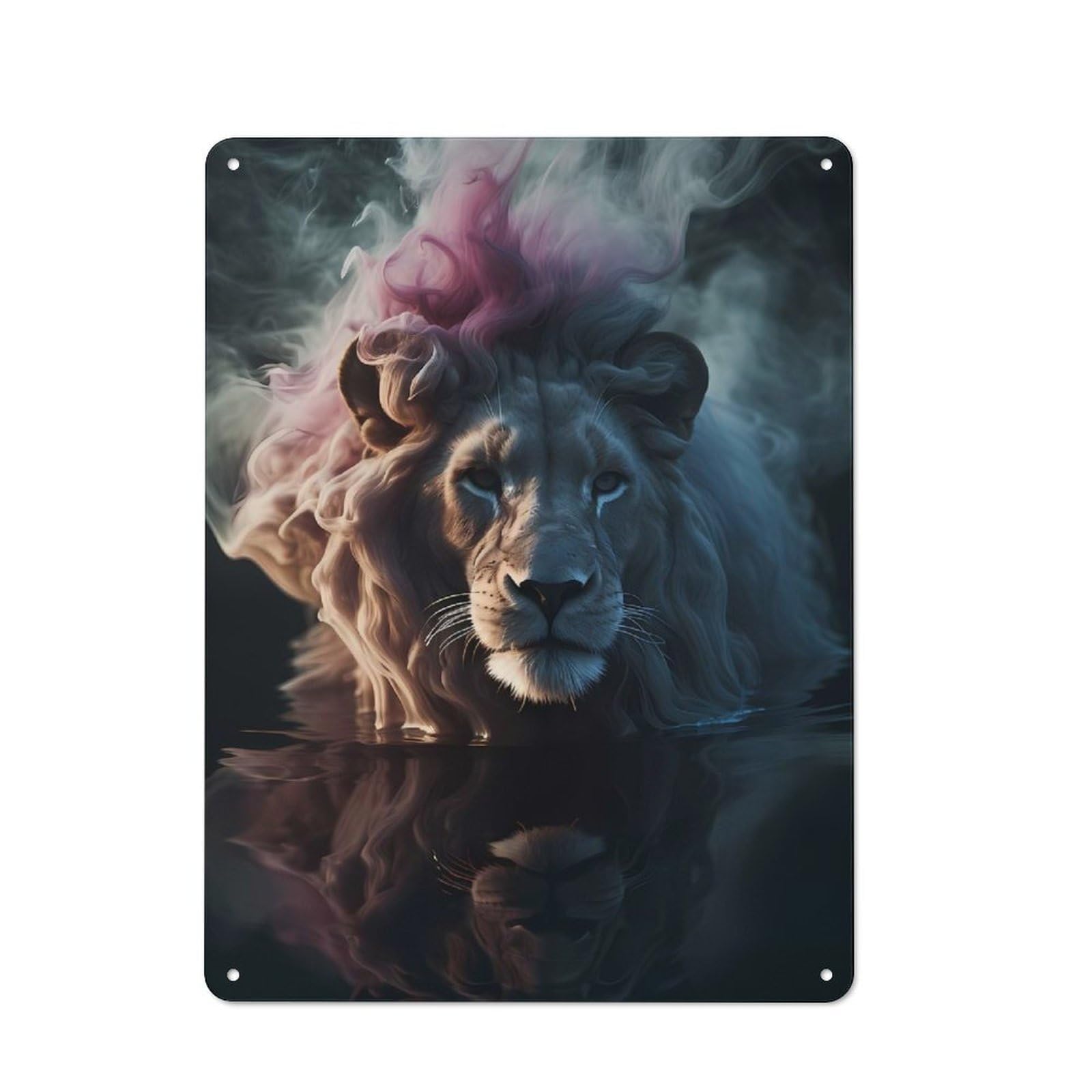 Junmoney Lion Water Neon Smoke Art Retro Metal Plaque 40X30cm For Lounge Or Reading Corner, Suited To Lounge Decor Fans