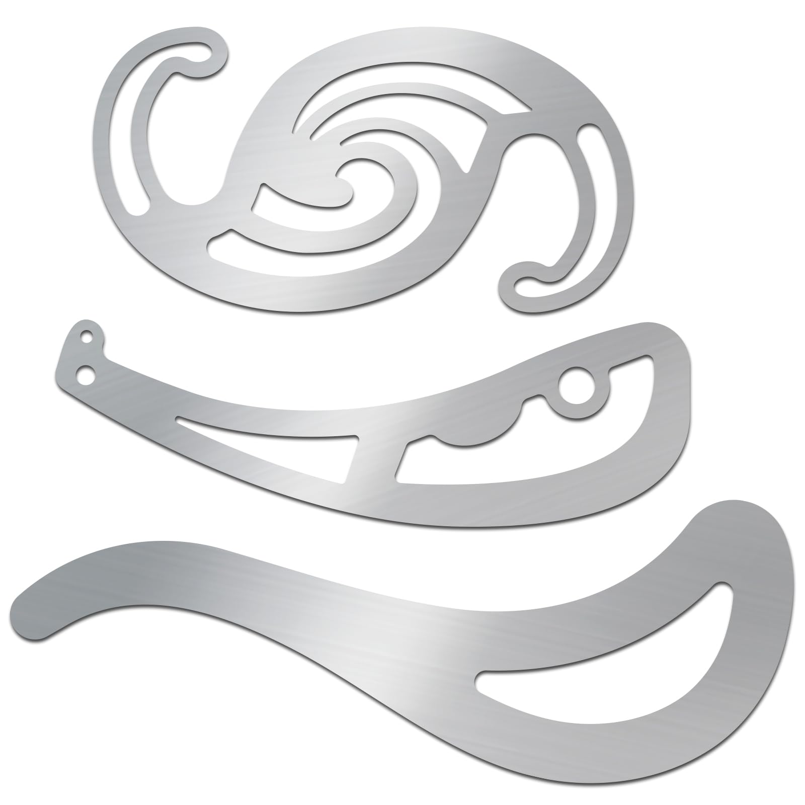 ORIGACH 3 PCS French Curve Metal Ruler Set, Stainless Steel Drafting Drawing Templates, Stainless Steel Stencils for Sewing, Pattern Making and Fashion Design, 9-12.7?.4-5.2Inch