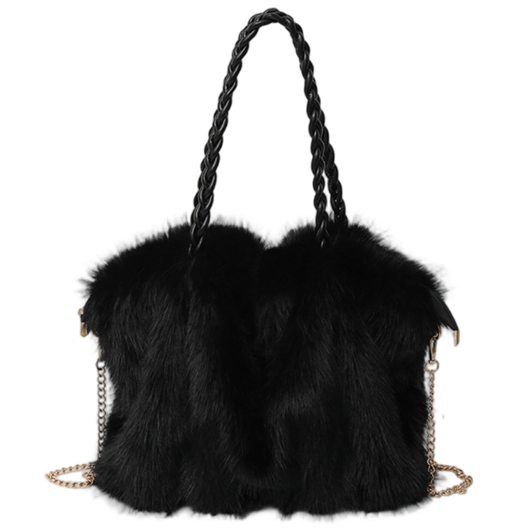 Bemonew Furry Purse, Large Capacity Winter Fluffy Tote Bag Fuzzy Plush Handbags Faux Furs Fluffy Shoulder Crossbody Bag, 13x11.4x6.3 Inch, Black