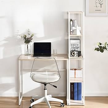 Amazon | パソコンデスク 机 収納ラック付き デスク L字 ワーク 棚