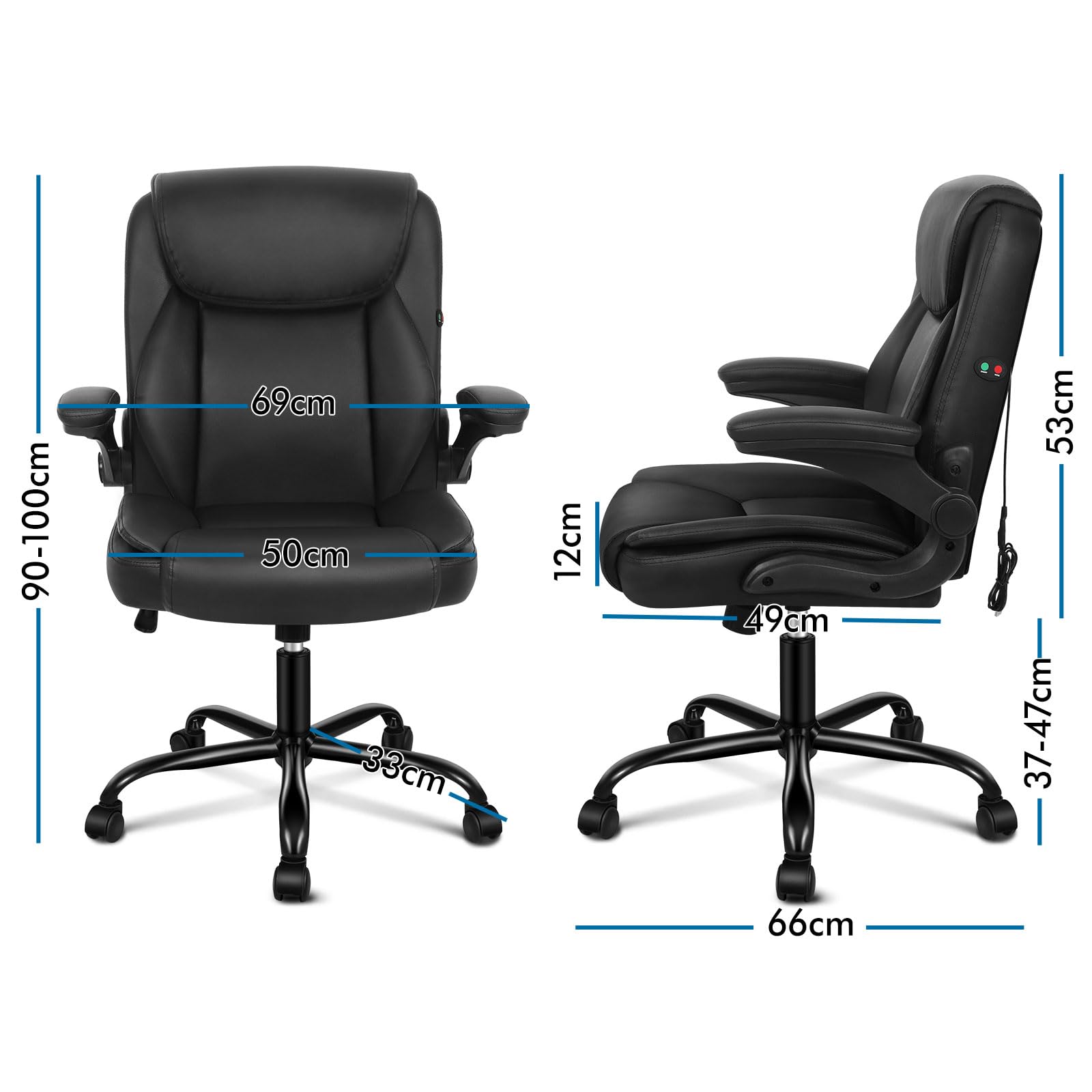 ALFORDSON Ergonomischer Bürostuhl Chefsessel Massage, höhenverstellbarer Schreibtischstuhl Armlehnen, Computerstuhl Wippfunktion 90°-135°, Drehstuhl mit Rollen,Besprechungsstuhl Pu Leder, Schwarz