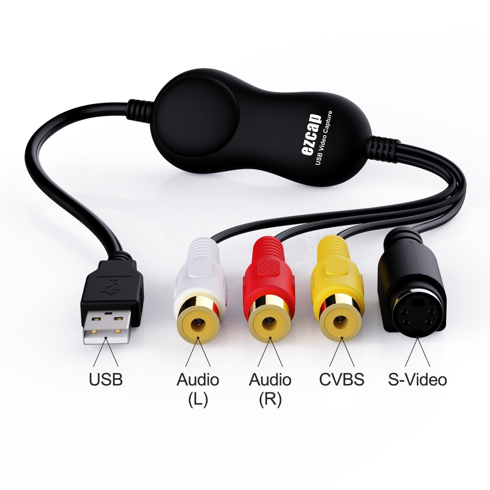 VHS to Digital Converter, Ezcap USB 2.0 Video Capture Card, Convert VHS, VCR, Hi8, Camcorder to Digital, Supports CVBS and S-Video Input, Compatible with Windows, Mac, Linux, H.264 Format