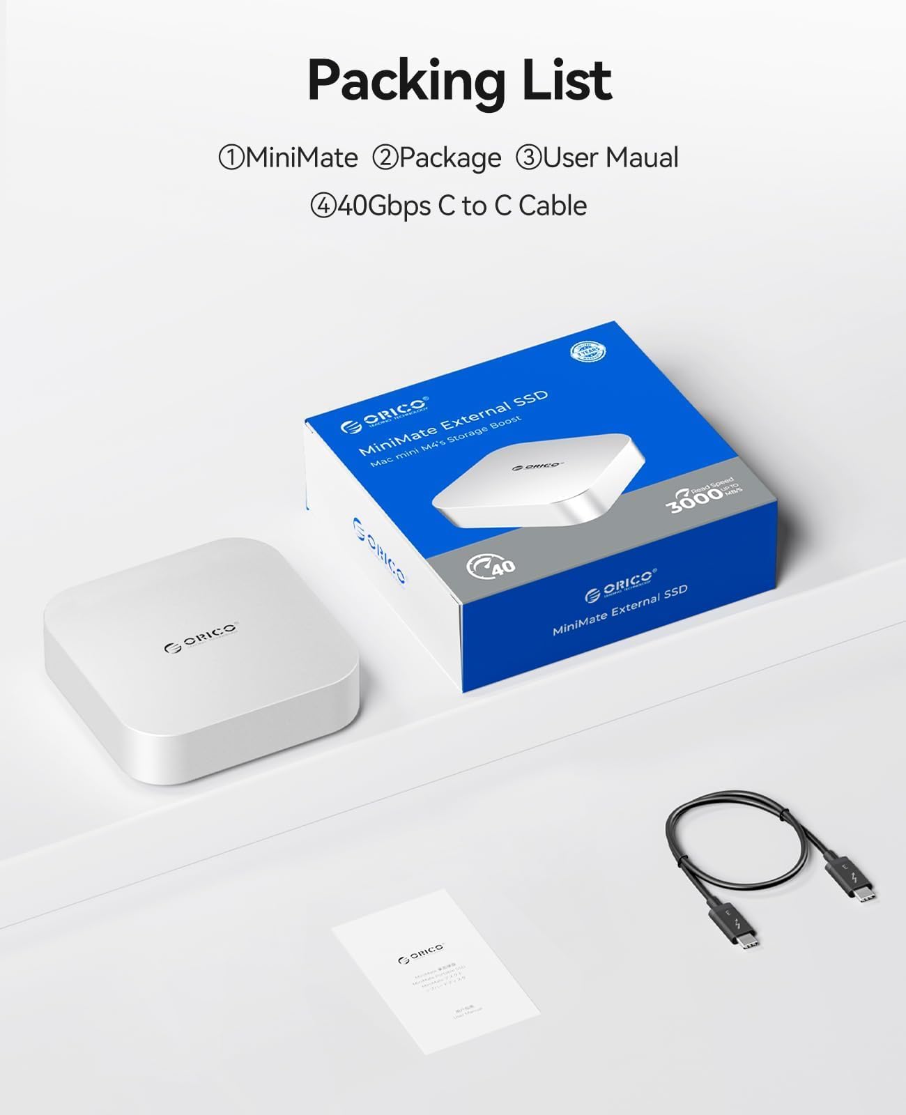 ORICO MiniMate 1TB Extreme SSD per Mac mini M4/M4 Pro, 40Gbps SSD Portatile In Alluminio, Compatibile con Thunderbolt 4/3/USB4, Argento M4T4