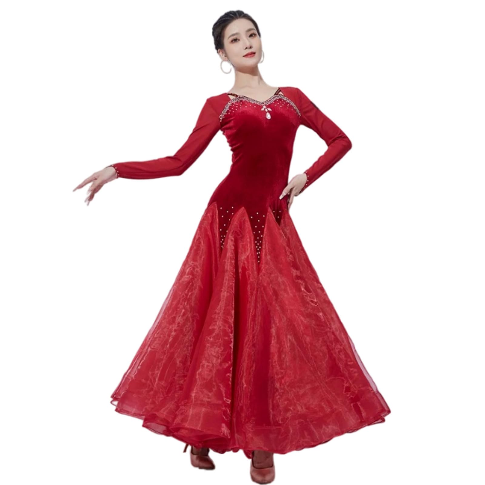 Costumi Valzer Scollo a V Abiti Sala da Ballo Donna Gonna Flamenco Foxtrot