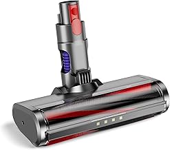 EUARY Brosse compatible avec Dyson V7 V8 V10 V11 V15 (avec 4 lumières LED) Tête de brosse de rechange pour moquette, parquet, carrelage, spazzola (Argent pur, Argent)