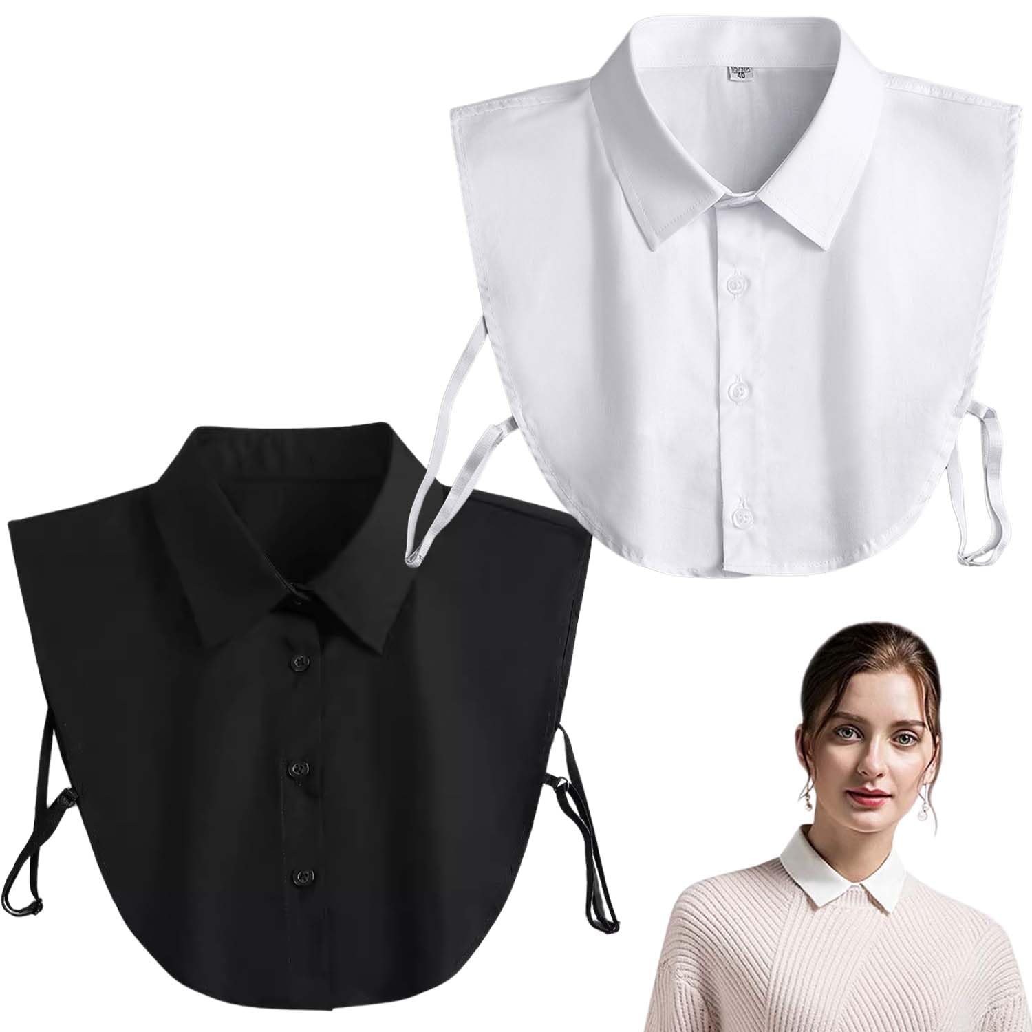 homeaura Women's Detachable Collar - White Cotton Half Shirt False Collar for Women and Girls Pack of 2 (white & Black)-picture-42
