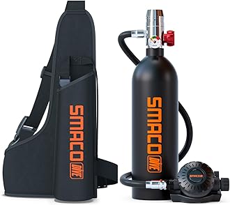 SMACO Mini Scuba Tank 1L Small Diving Tank up to 20 Minutes Dive Time Portable Lung Air Tank Diving Oxygen Cylinder Kit for Underwater Exploration Emergency Rescue Pony Bottle S400