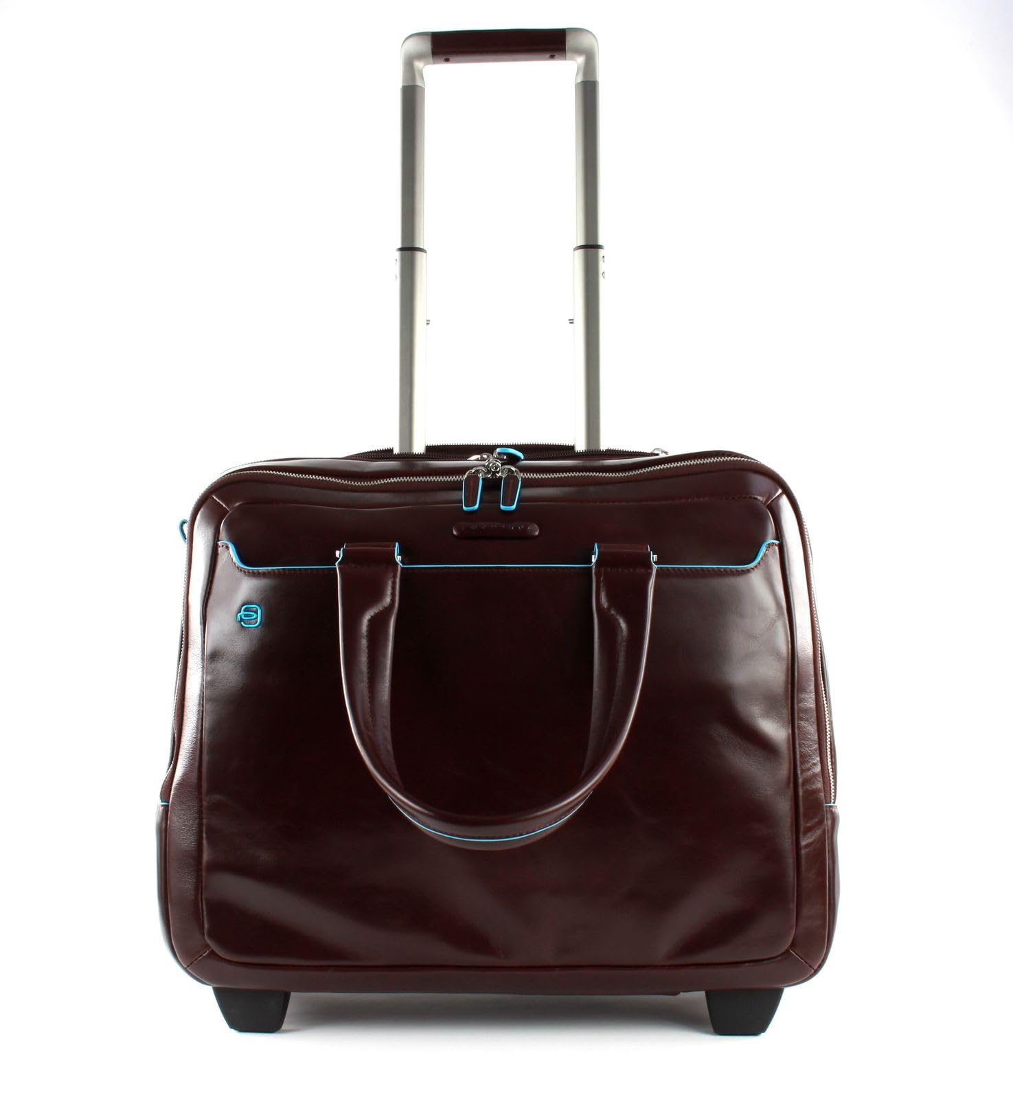 PIQUADRO - Trolley Piloti in Pelle Porta PC Blue Square - Unisex - Mogano | Alloggio Tablet 13", A spalla, Protezione antiurto, Vano laptop, Elegante e Professionale