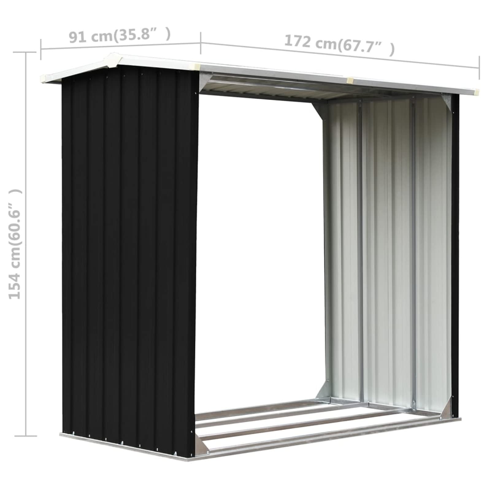 Homgoday Caseta de jardín para leña Acero galvanizado Gris 172x91x154 cm Leñera Registro de Leña, Estantería para leña de Chimenea para Interior y Exterior Soporte de Madera