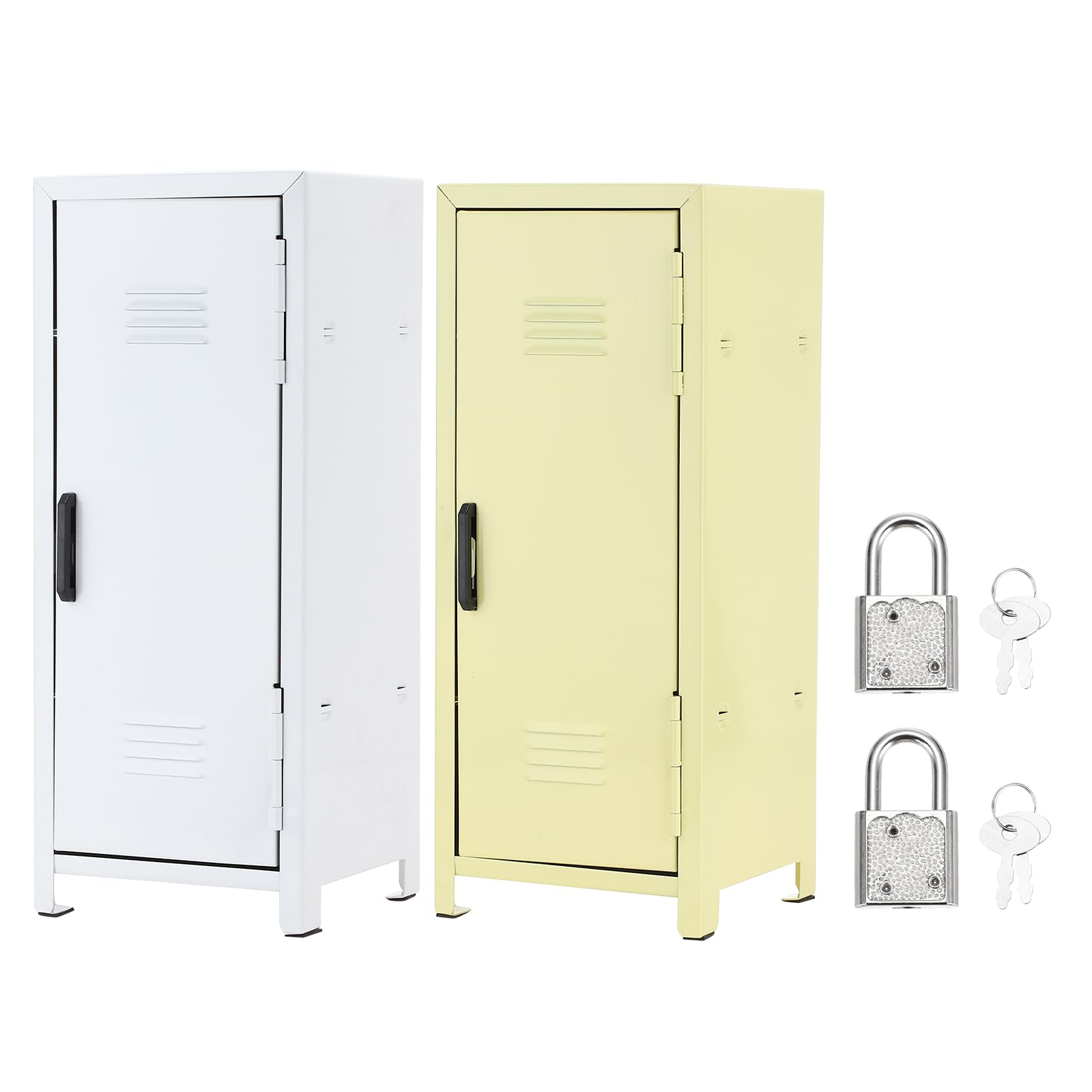 PATIKIL Mini Locker 4.3 x 10.8 Inch, 2 Pcs Small Locker with Lock Keys, Real Little Desktop Metal Money Safe Storage Box Security Organizer Cabinet for Desk Bedroom Money Coin White/Yellow