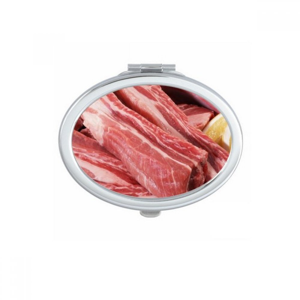 Miroir portable imprimé viande crue et accessoire beauté de poche ovale multicolore