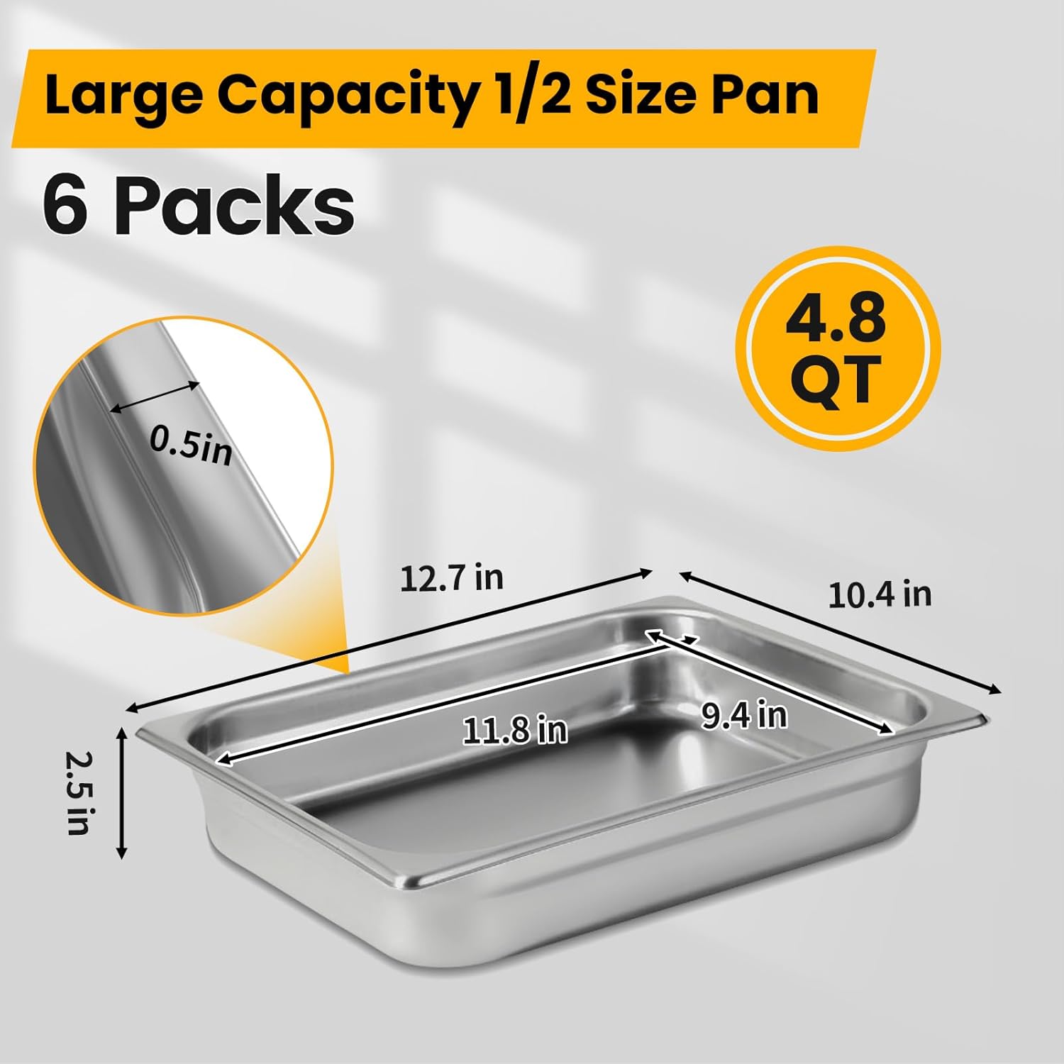 Aplancee 1/2 Hotel Pans 2.5 Inch Deep Stainless Steel Food Pan - Anti-Jam 6 Pack Steam Table Pan Set for Catering, Buffet Use, Kitchen Prep - Image 3
