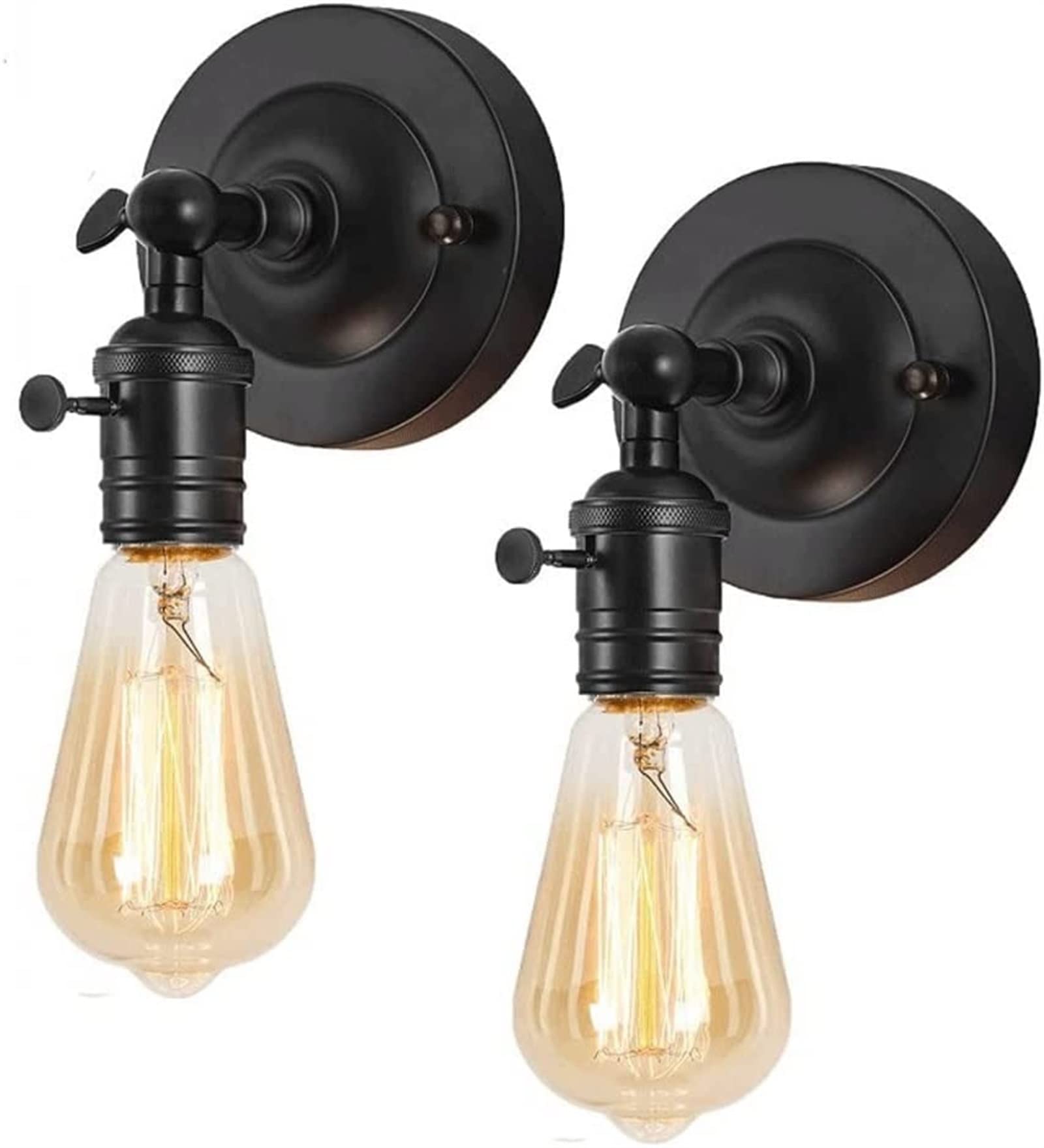 Apliques de pared industriales negros juego de 2 con interruptor para baño