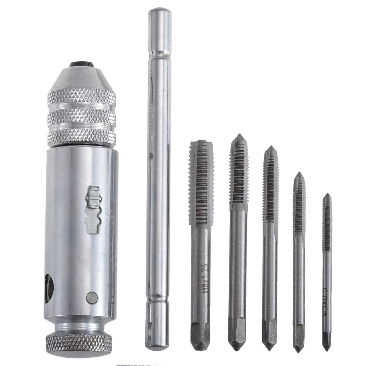 QISF Clé à Cliquet Réglable Avec Poignée En T Argentée Avec 5 Pièces M3-M8 3 Mm-8 Mm Filetage Métrique En T