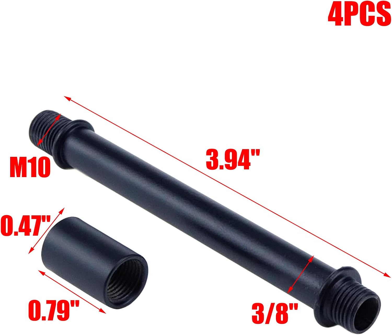 MY MIRONEY 4 Sets M10 Black Straight Pipe Lamp Stem Kit, 3.94" Long image 2