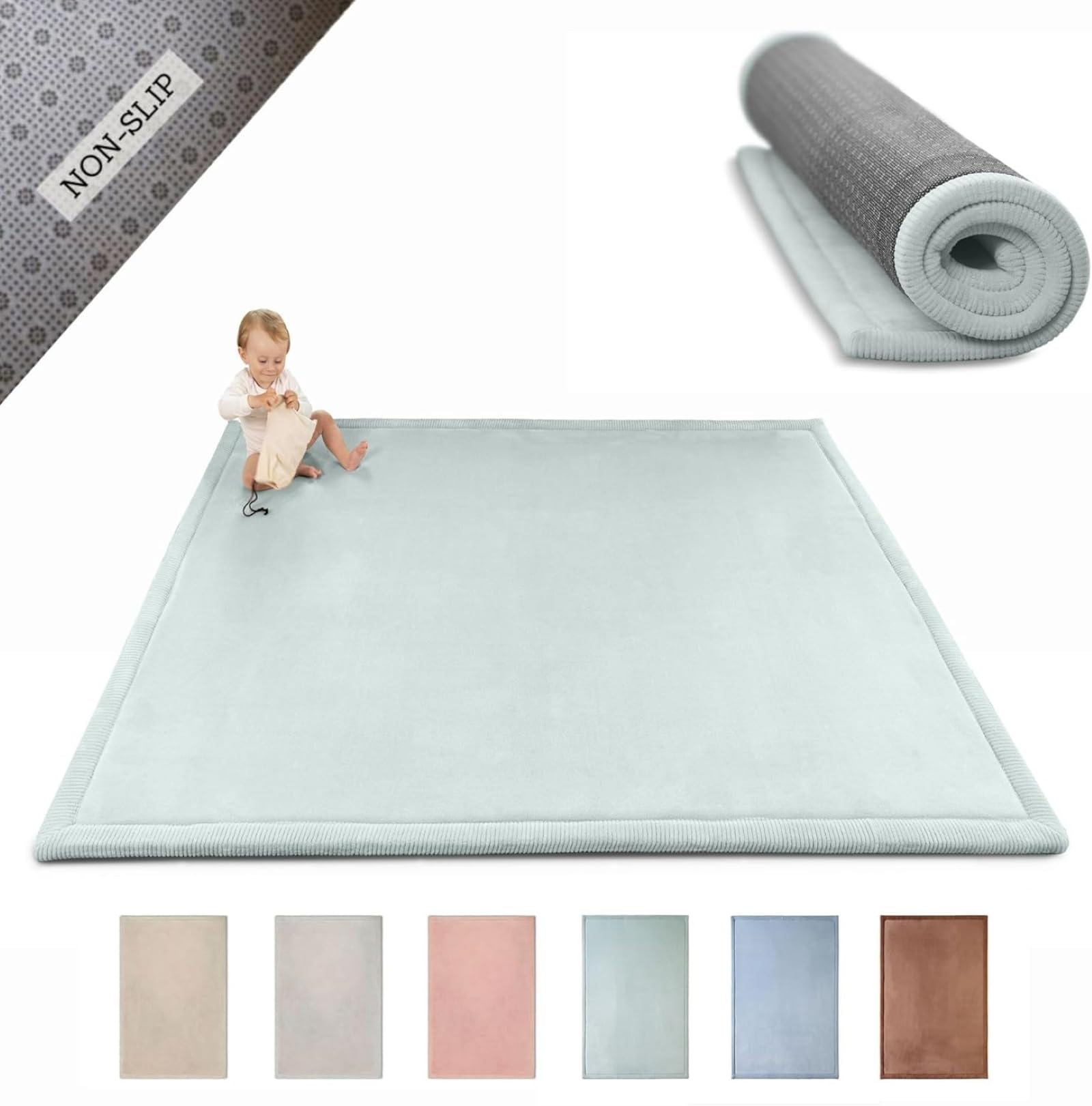 Wolkenweiche Spielmatte Baby 200x150x2,5cm, grün – Teppich für Kinderzimmer mit hochwertigem Memory-Schaum – Krabbelmatte Baby mit Rutschfester Unterseite – Krabbeldecke, Kinderteppich, Tatami Matte