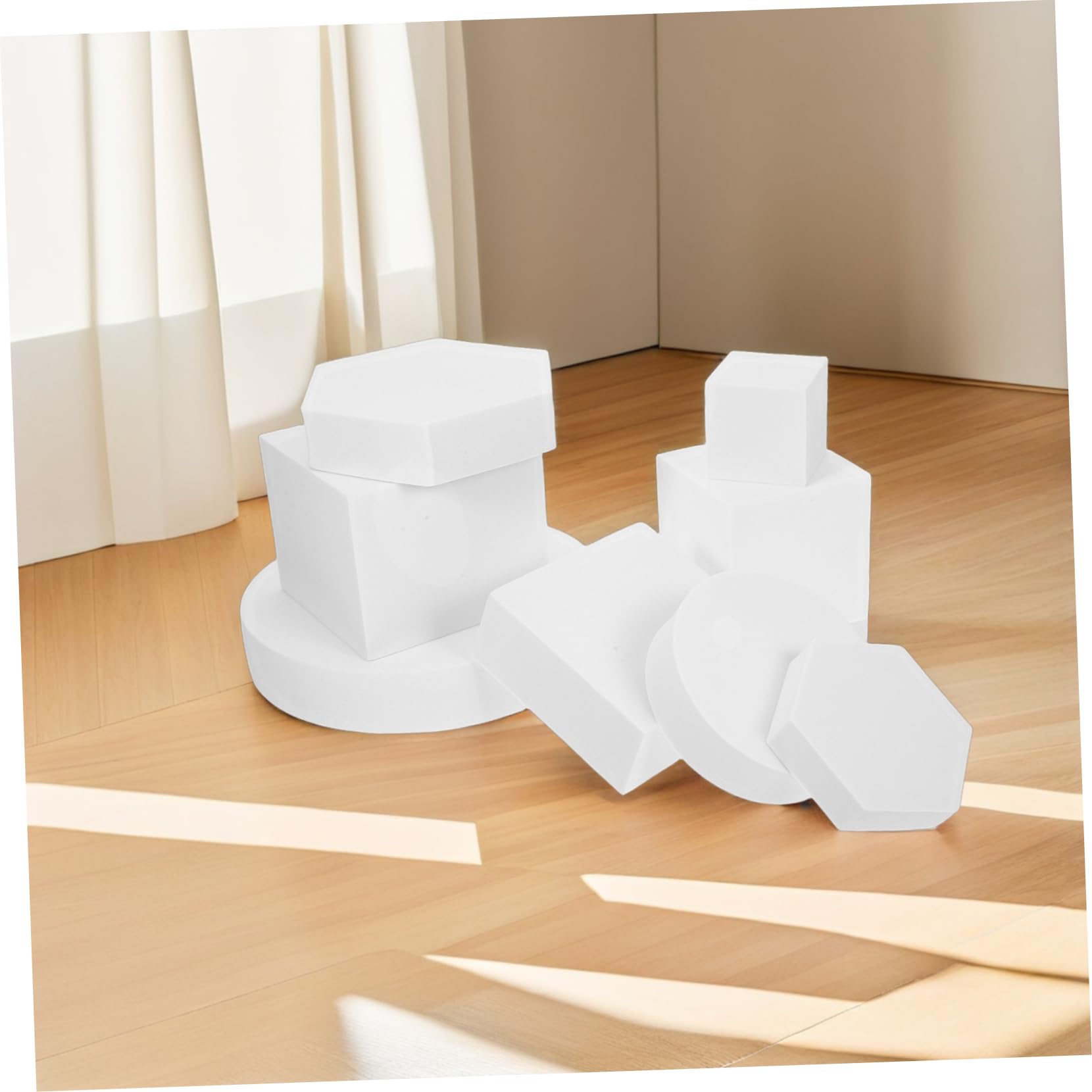 PartyKindom Accesorios para Sesión de Fotos Cubos Geométricos de Espuma Blanco 8 Piezas Portátiles Multiusos para Fotografía de Productos y Cosméticos
