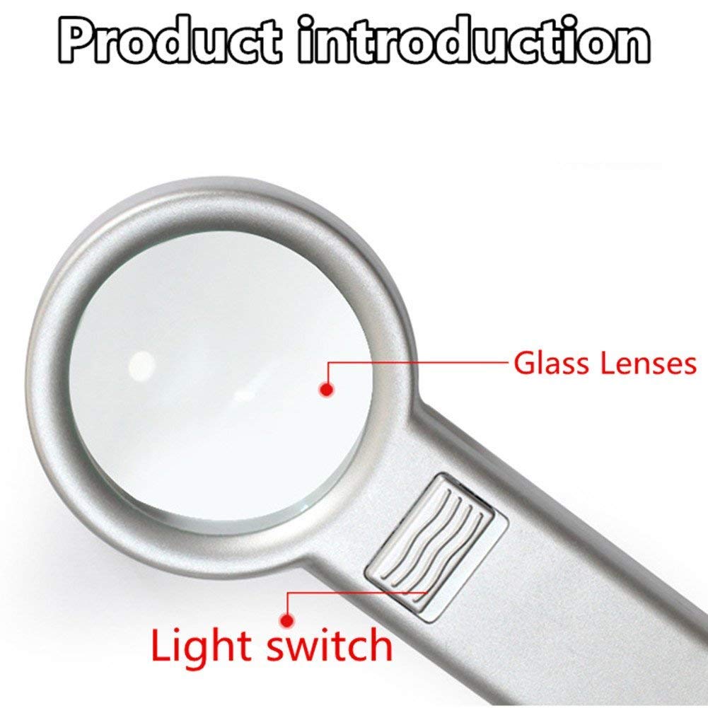 Lenti di ingrandimento, Lente di ingrandimento Portatile con Illuminazione a 10 LED, Comoda Lente di ingrandimento per Lettura da Uomo Anziano, Lente HD 5X, Hobby di Alta