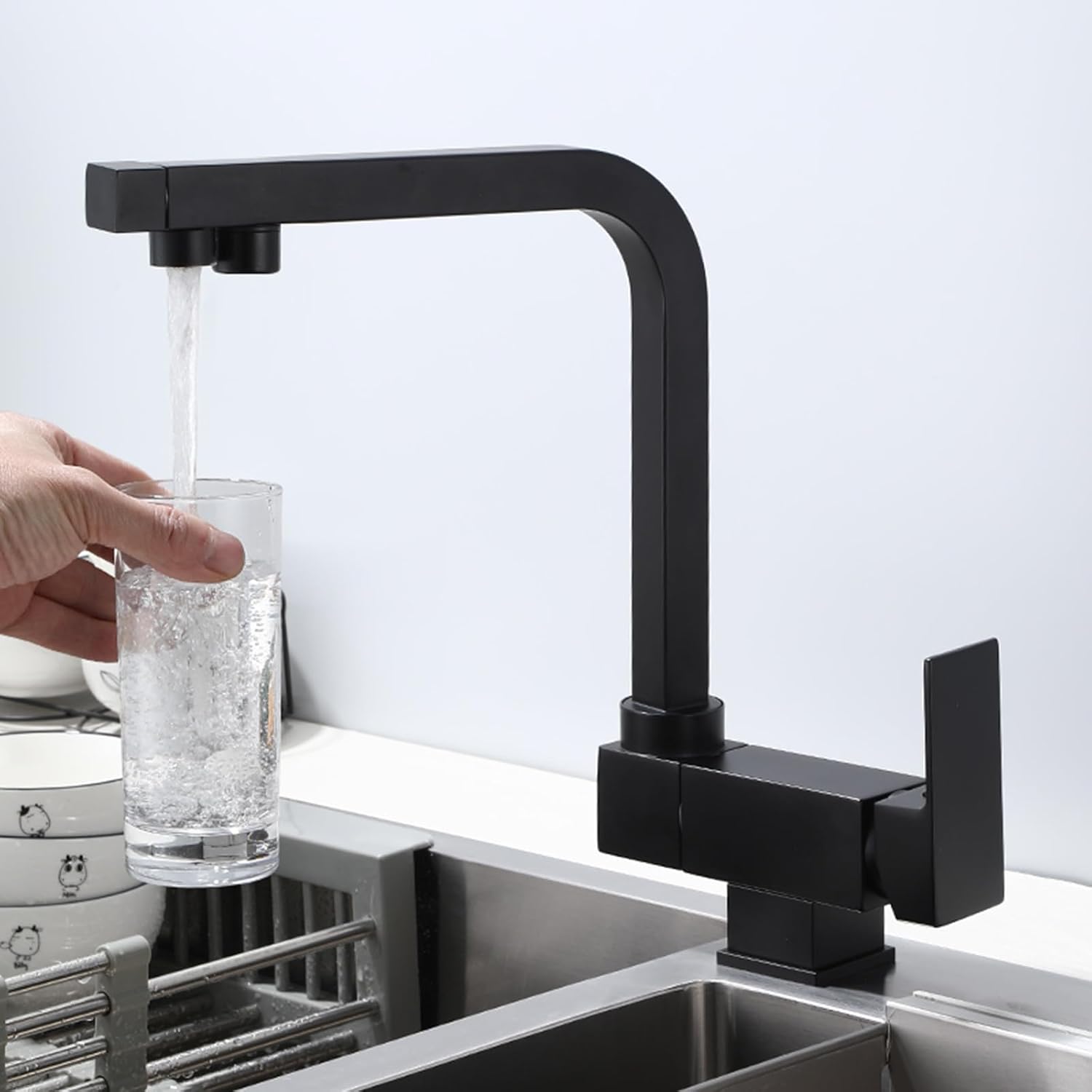 Black Kitchen Sink Water Filter Tap Folding 3 Way Drinking Water Filter Tap Single Mode