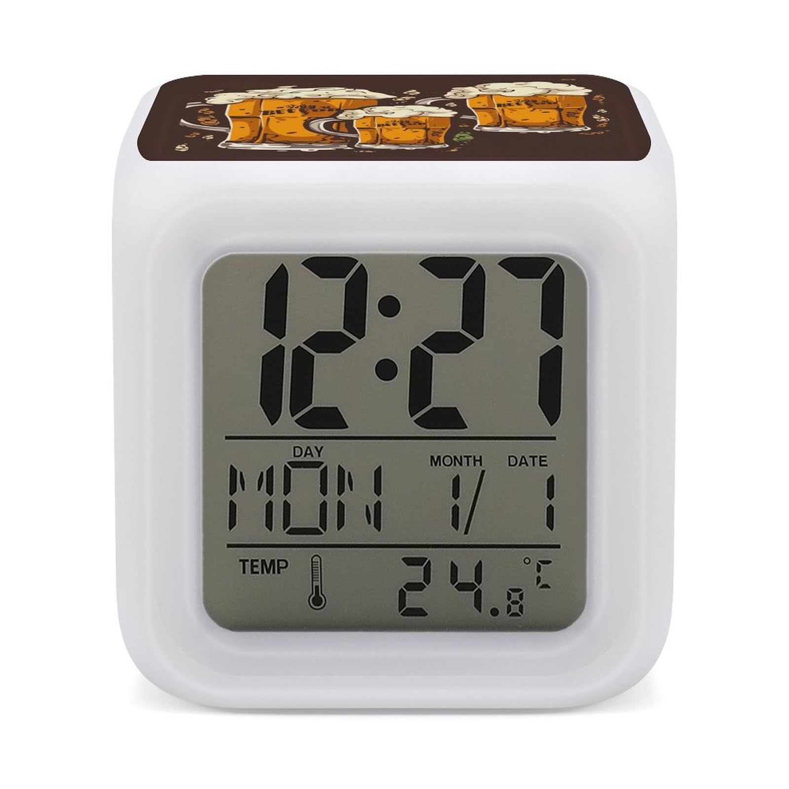 JTREHY 7 Color Changing LED Digital Alarm Clock,Beer Printed Wake-up Clock with Temperature Display Home Decoration Alarm Clock for Bedroom Office