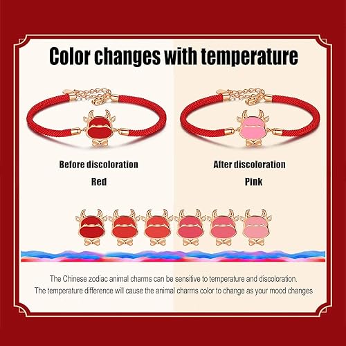 Miniatura 5 de TEMICO Pulsera de cuerda roja ajustable para mujer, 12 pulseras con dije de conejo de la suerte de año nuevo con animales del zodiaco chino 2023