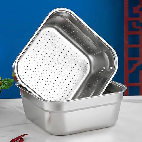 Miniatura 9 de UPKOCH Colador de acero inoxidable para verduras y frutas, gran capacidad, lavabo de lavado de cocina, fácil drenaje, diseño grueso para limpieza