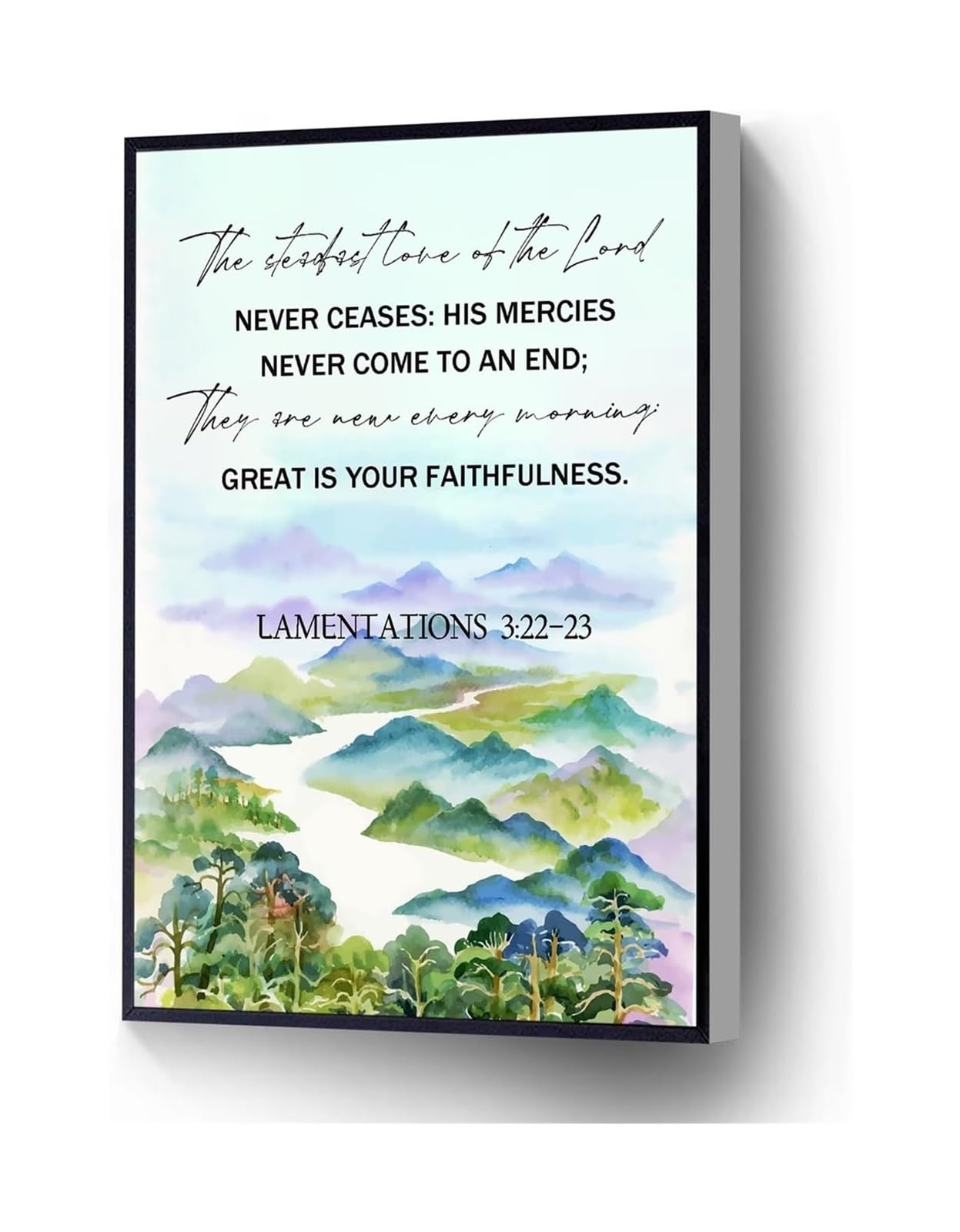 FNYUVNFAF Lamentations 3:22-23 Watercolor Canvas, Great is Thy Faithfulness Bible Verse Wall-Art Framed,08x12inch(20x30cm)