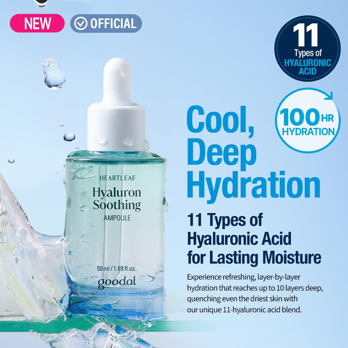 GOODAL Heartleaf Hyaluron Soothing Ampoule, Hydration Facial Serum for Glowy Skin, Lightweight Serum, Korean Skincare, K Beauty Ampoule - 50ml,1.69 Fl oz - Image 2