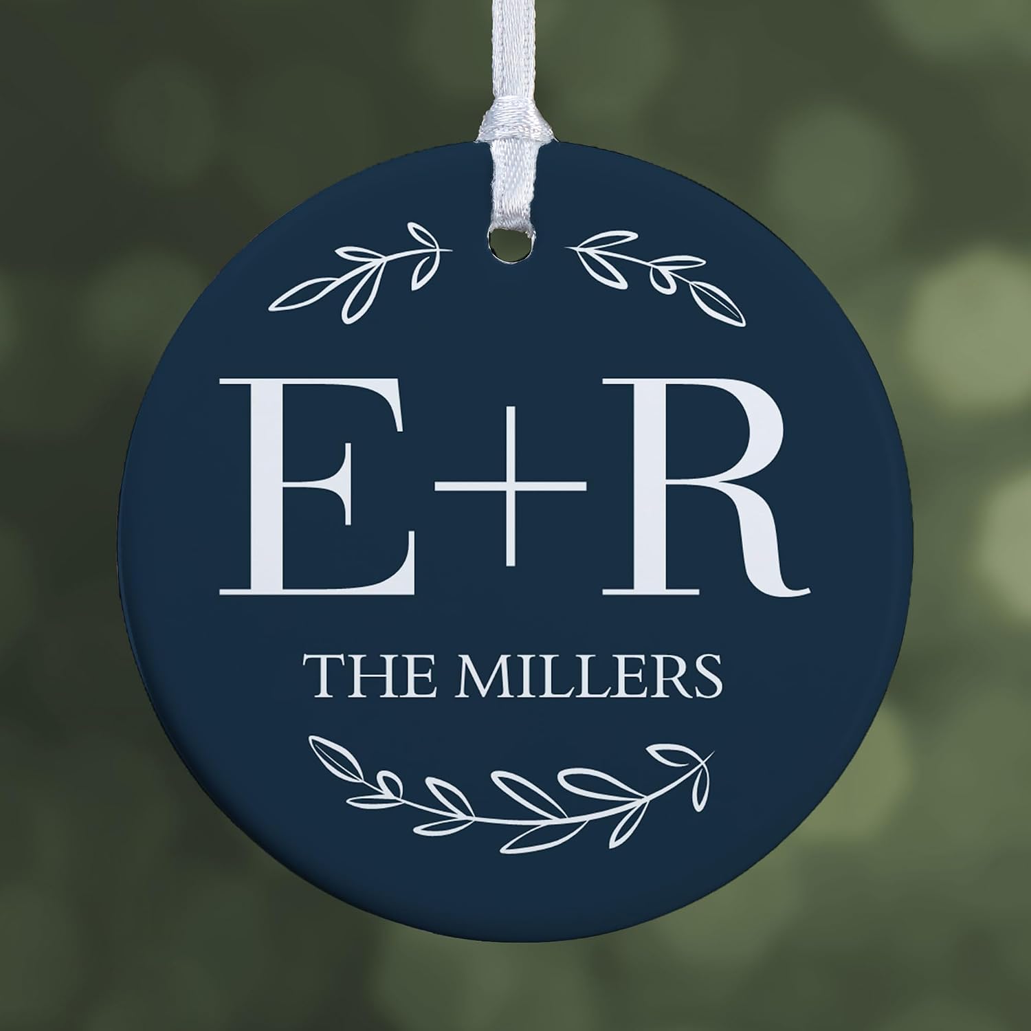 Personalization Universe Their Initials Personalized Wedding Ornament - Custom Christmas Ornament for Couples - Wedding Gifts - 2.85” Porcelain Decoration with Ribbon - Multiple Colors Available