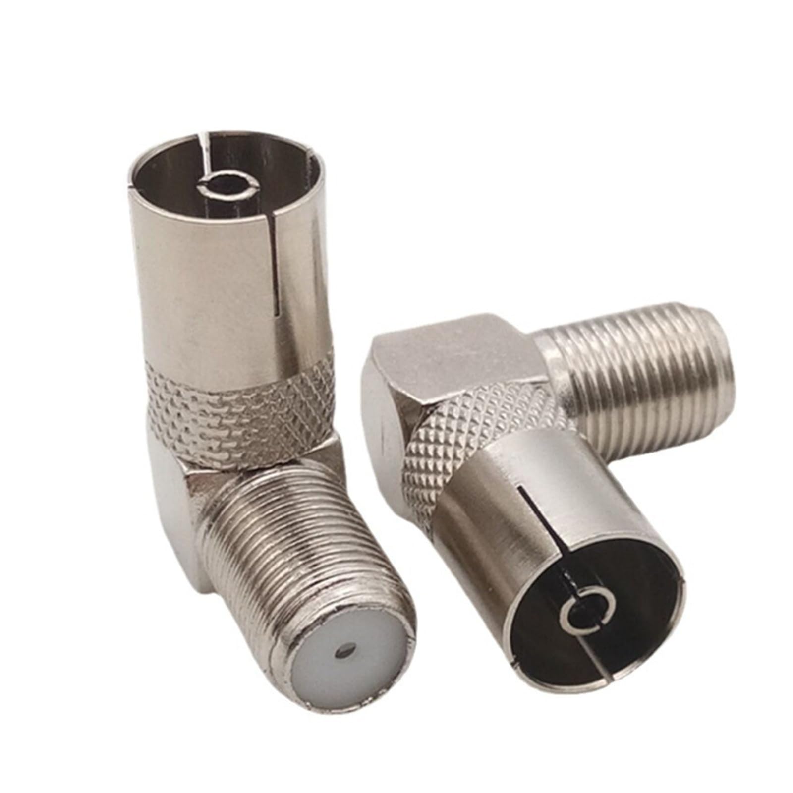 4 adattatori coassiali RF ad angolo retto da F femmina a F femmina, 75 Ohm, accoppiatore a barilotto tipo F per set antenna TV, top box, montaggio a parete