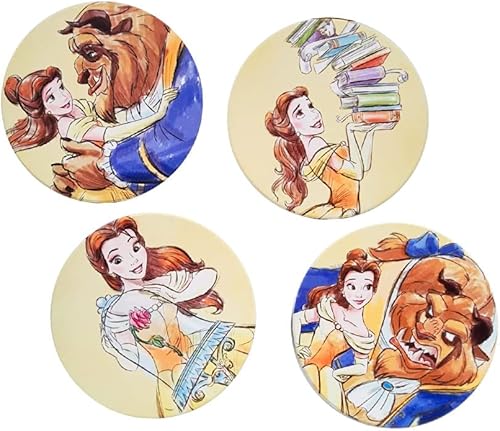 Zrike Disney Beauty and The Beast - Posavasos de cerámica de 4 pulgadas uso para bebidas calientes o frías diseño funcional y coleccionable funciona