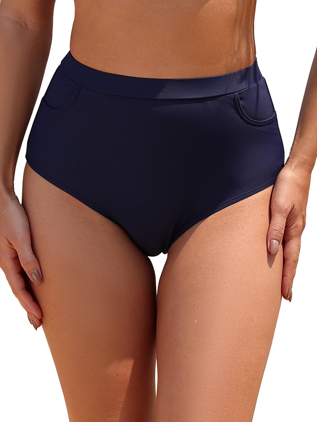 Women's High Waisted Bikini Bottom with 2 Pockets Full Lining Bathing Suit Bottom Swimwear Bottom Swimsuit Shorts Swim Bottoms