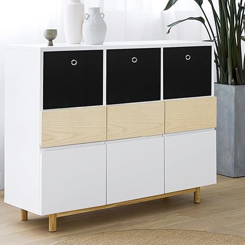 Miniatura 4 de NieEnjoy Cubos de almacenamiento plegables negros cubos de almacenamiento de tela de 11 pulgadas canastas organizadoras con asas dobles para