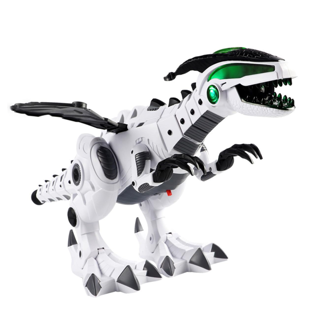 Dinosaurio Mecánico de Escritorio Blanco Resistencia al Desgaste y Óxido, Juguete Eléctrico Creativo Función de Niebla para Exhibición en Casa o Escritorio