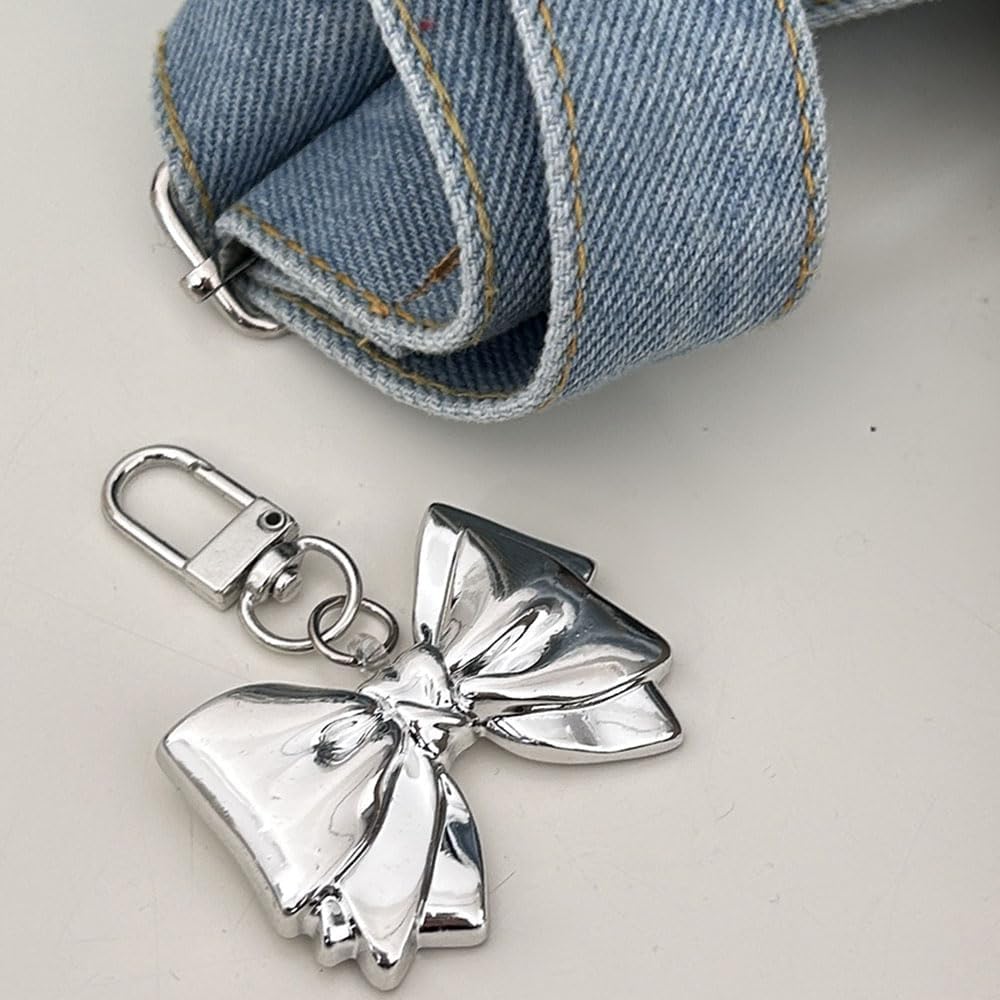 Bow Keychain Accessories Silver Key Chain Phone Charm Cute Keychains for Women Bowknot Keyring Bag Charms for Handbags Kawaii Bow Charms Key Chains for Car Keys Bowtie Key Ring Pendant Purse Charm image 4