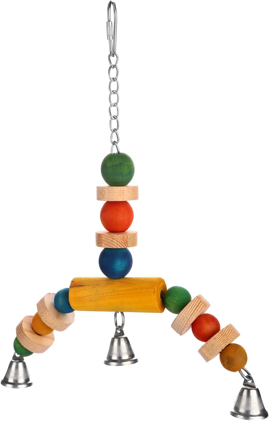 Petsvv Wooden Bird Swings Perches Parrot Toys with Bells Hanging Toys 8.5'' by 11.5'' for Parakeet Budgie Cockatiel Small