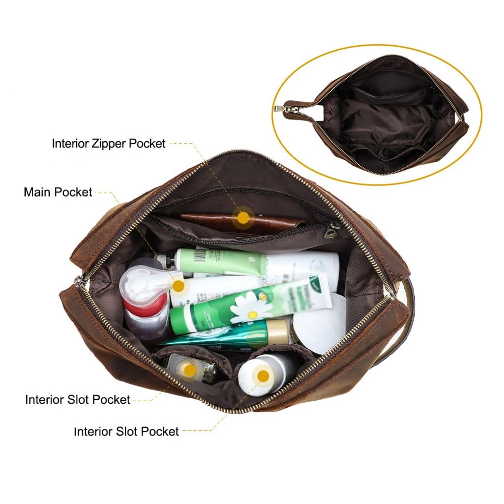 Kulturbeutel for Männer, wasserdichter Reise-Kulturbeutel aus Leder, Organizer, perfekt for die Rasur, Pflege, Dopp-Kit und den Geschäftsurlaub im Haushalt, Kosmetiktasche mit tragbarem Griff