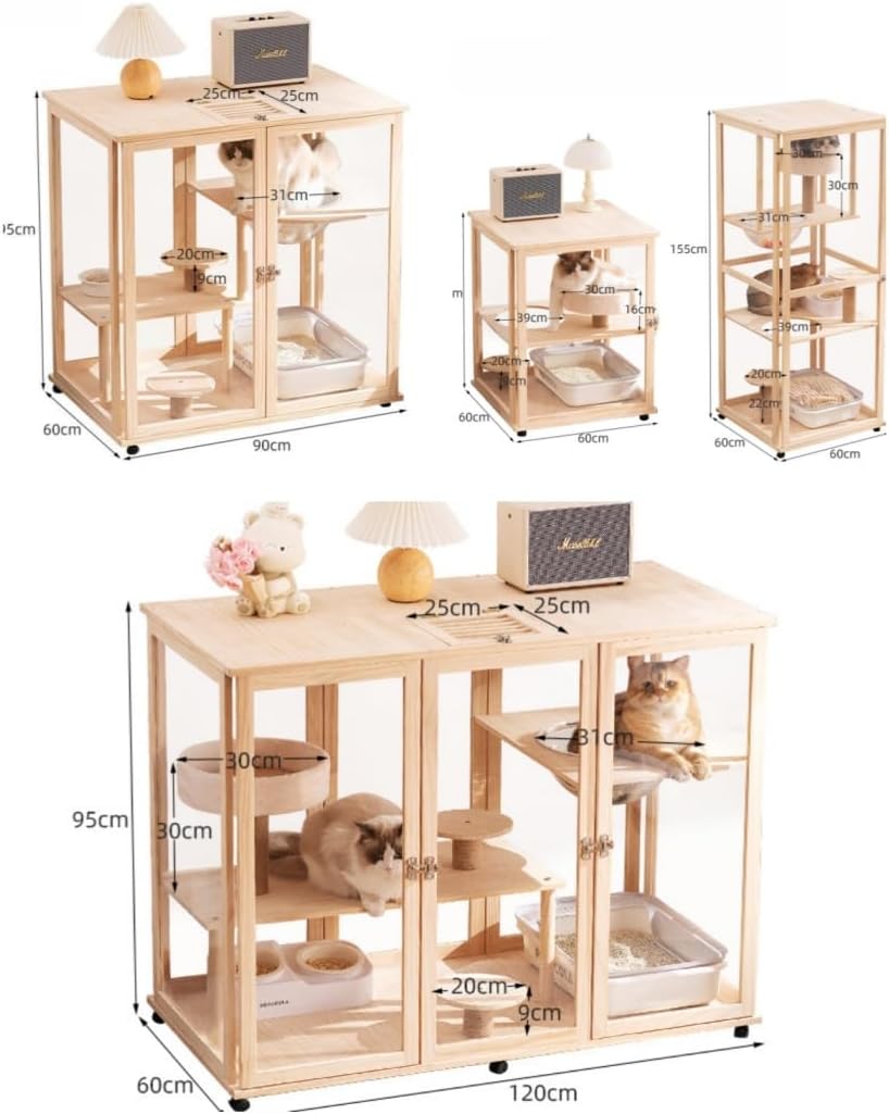 猫 ケージ 木製 二段 ナチュラル キャットハウス キャスター付 脱走